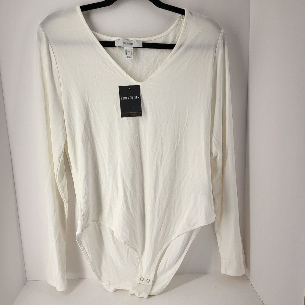 Forever 21 Women's Ivory Long Sleeve Bodysuit 1X Soft Stretchy Fabric